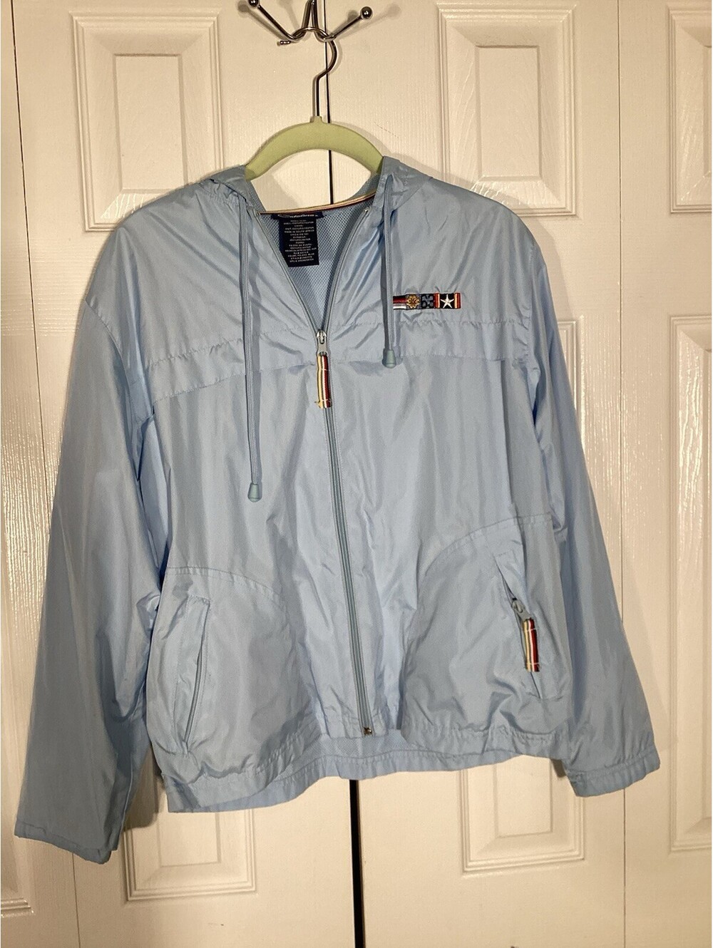 Catalina Windbreaker Jacket Small Blue Hooded Mesh Lined Nautical Sport EUC